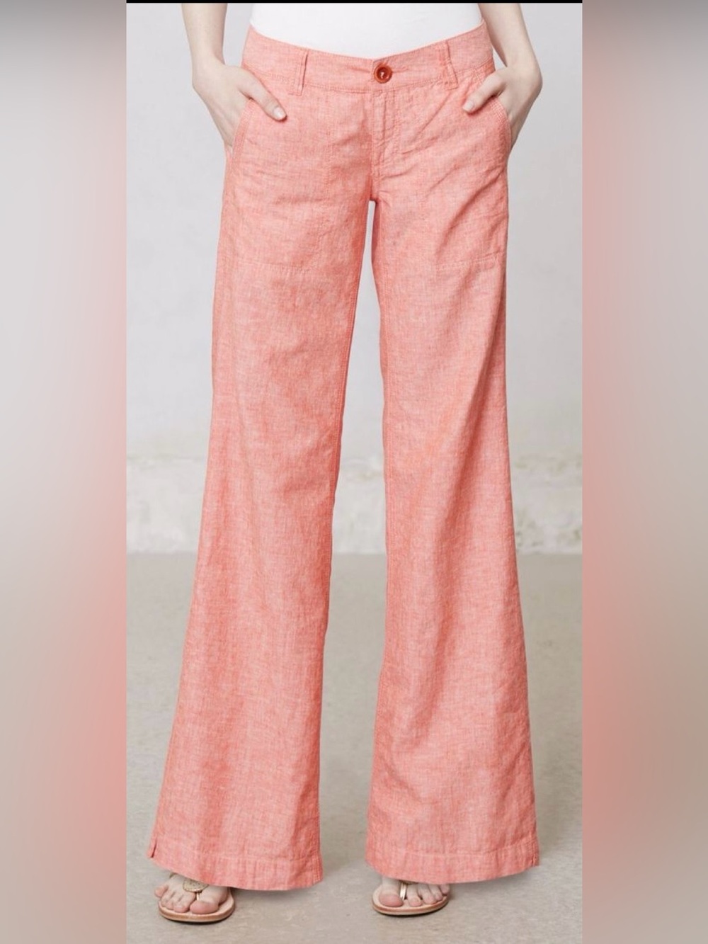Anthropologie Pilcro and the Letterpress Coral Wide Leg Linen/Cotton Pants SZ 8
